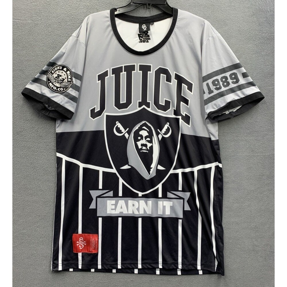 Eight & Nine MFG Co  Graphic Tee Shirt Juice Earn It Tupac 2Pac crewneck Vtg